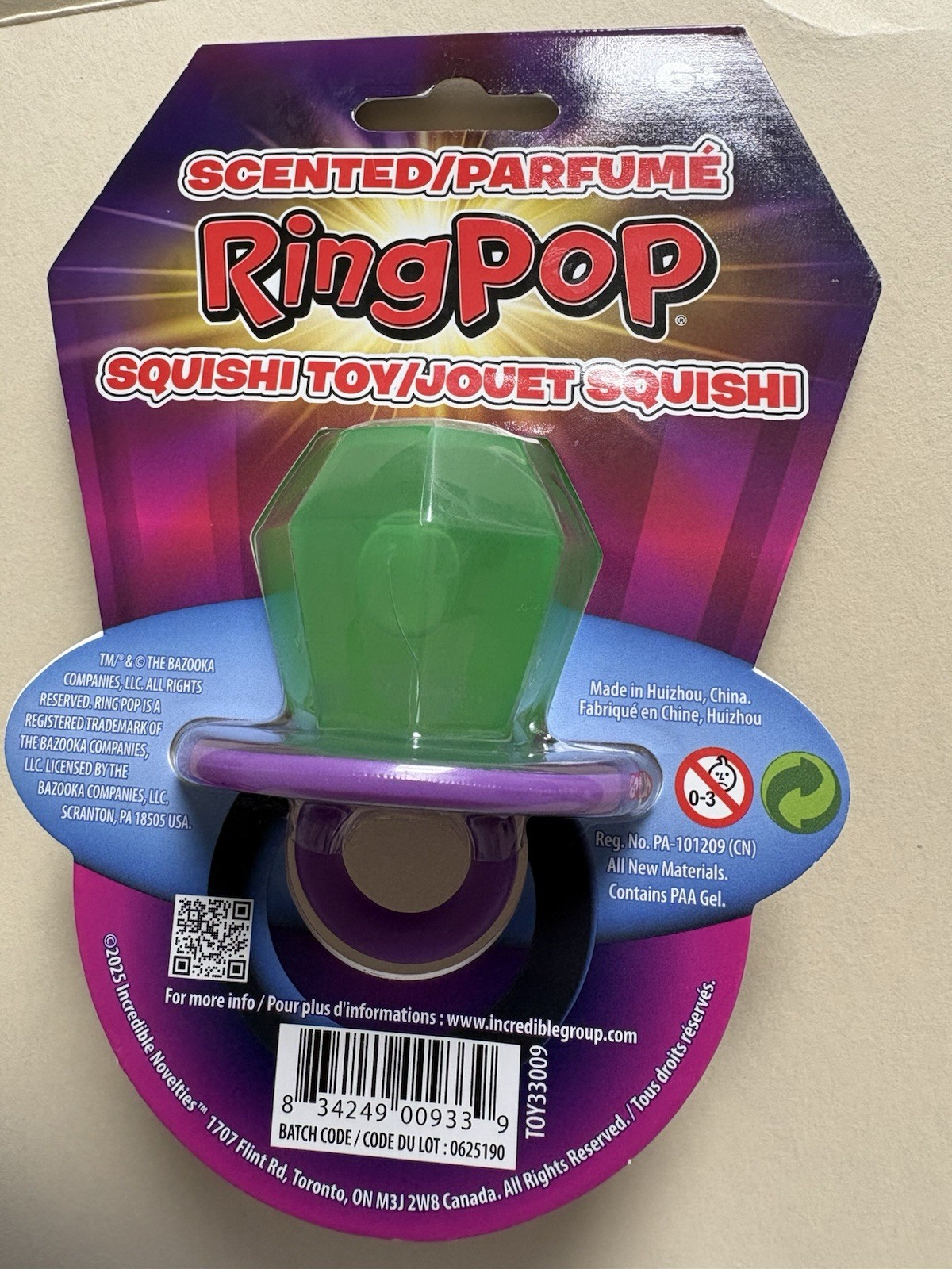 Ring Pop Scented Tactile Sensory Toy Green 1.6oz Ring Pop Character 2015
