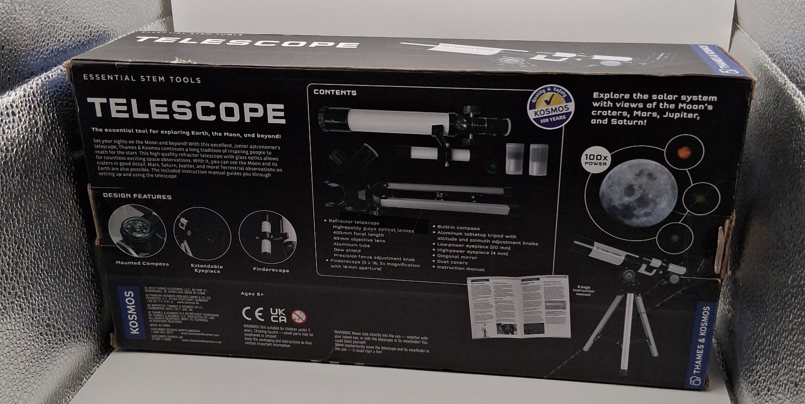 Thames & Kosmos Telescope Essential STEM Tools 100x Power & Tripod for Ages 8+