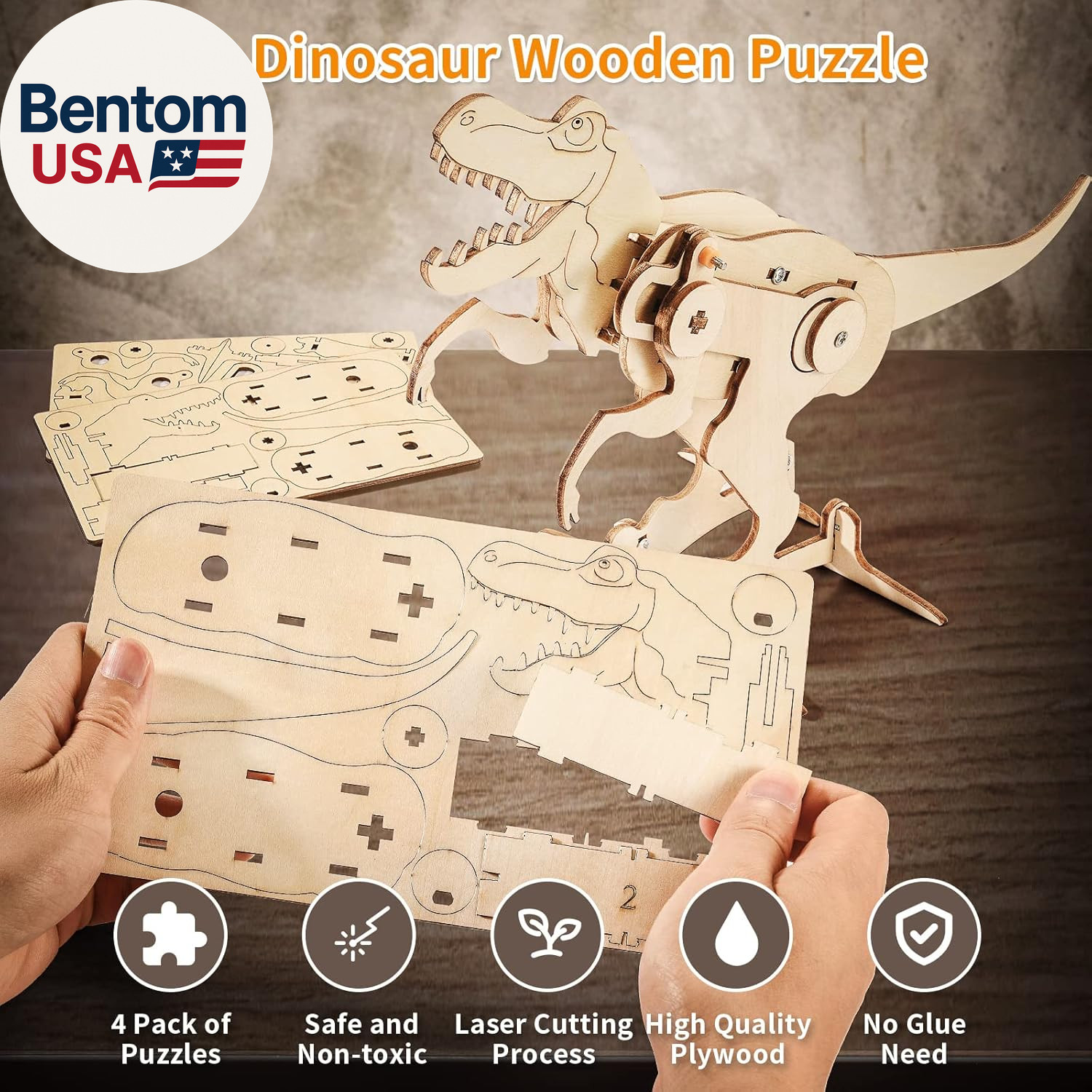 Dinosaur STEM Kits for Kids Ages 8-10-12, 4 in 1 Wood Building Toys for Boys Age