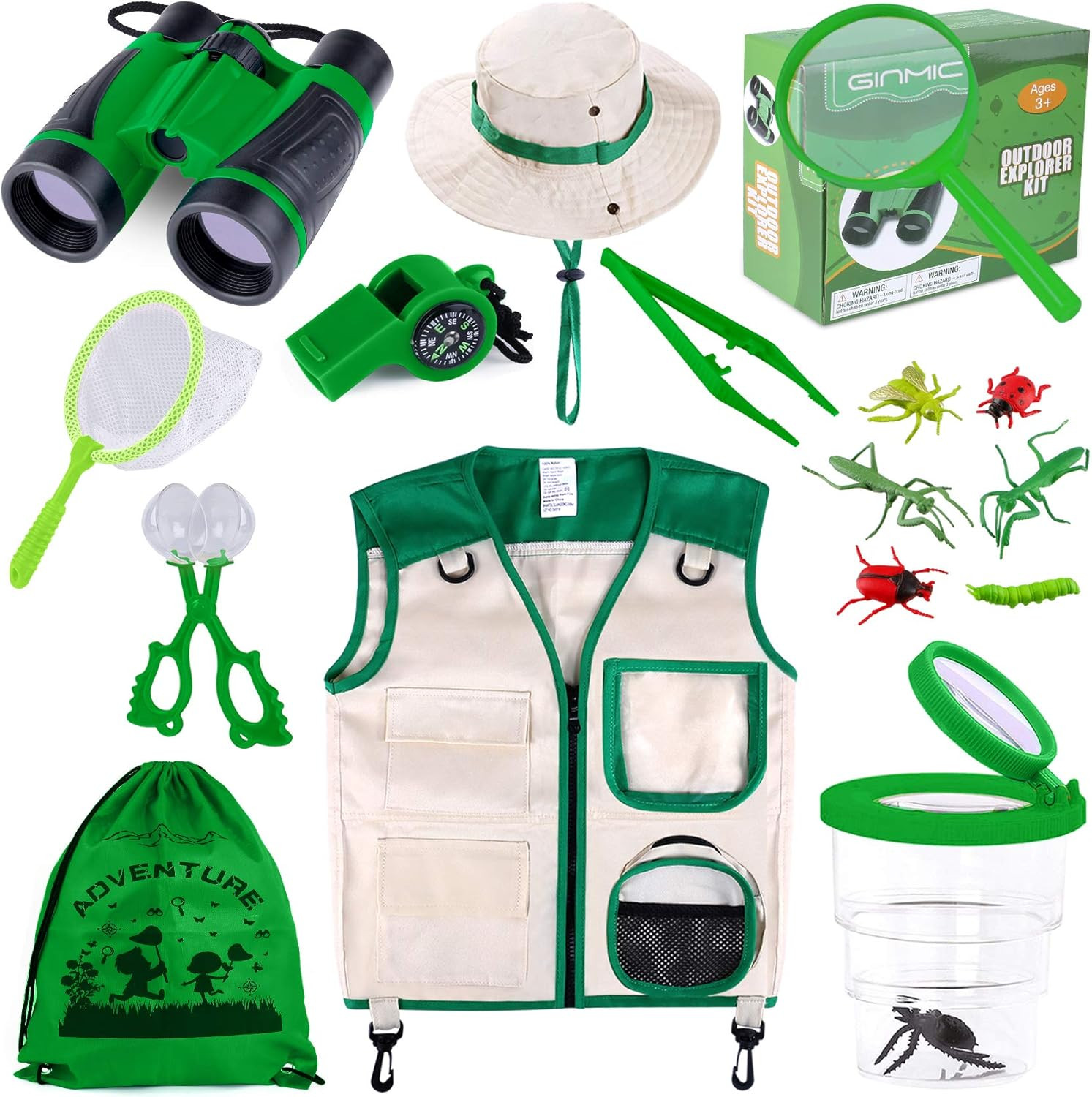 Kids Explorer Kit & Bug Catching Kit, 16 Pcs Outdoor Exploration Safari Kit for