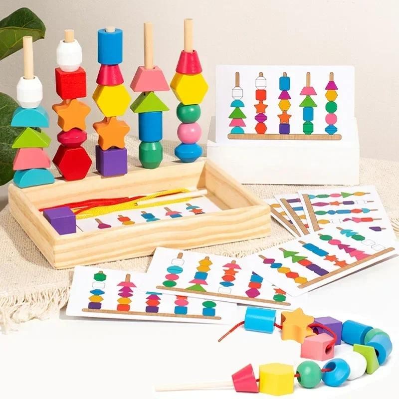 Montessori Wooden Sorting Blocks Color Shape Matching Educational Kids Early Toy