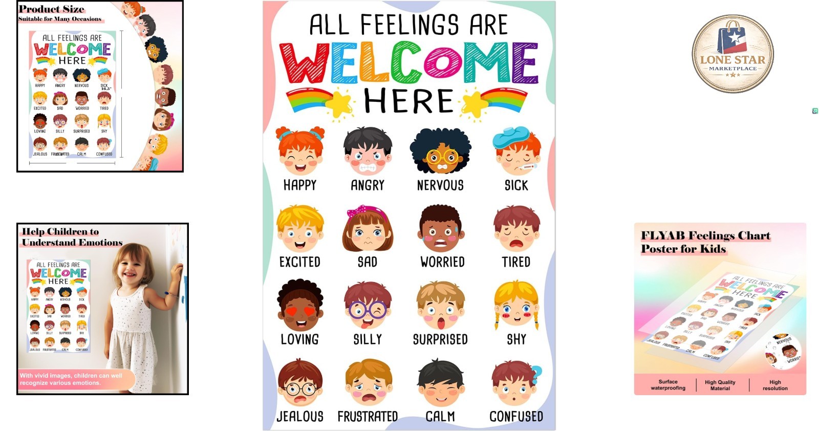 Colorful Feelings Poster for Classroom Decor – 11.2×16.5 Inch Kids Learning