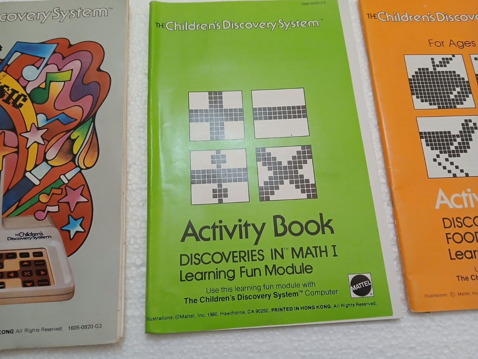 3 Diff. Mattel Children’s Discovery System Activity Books 1980-81 Math Foods +