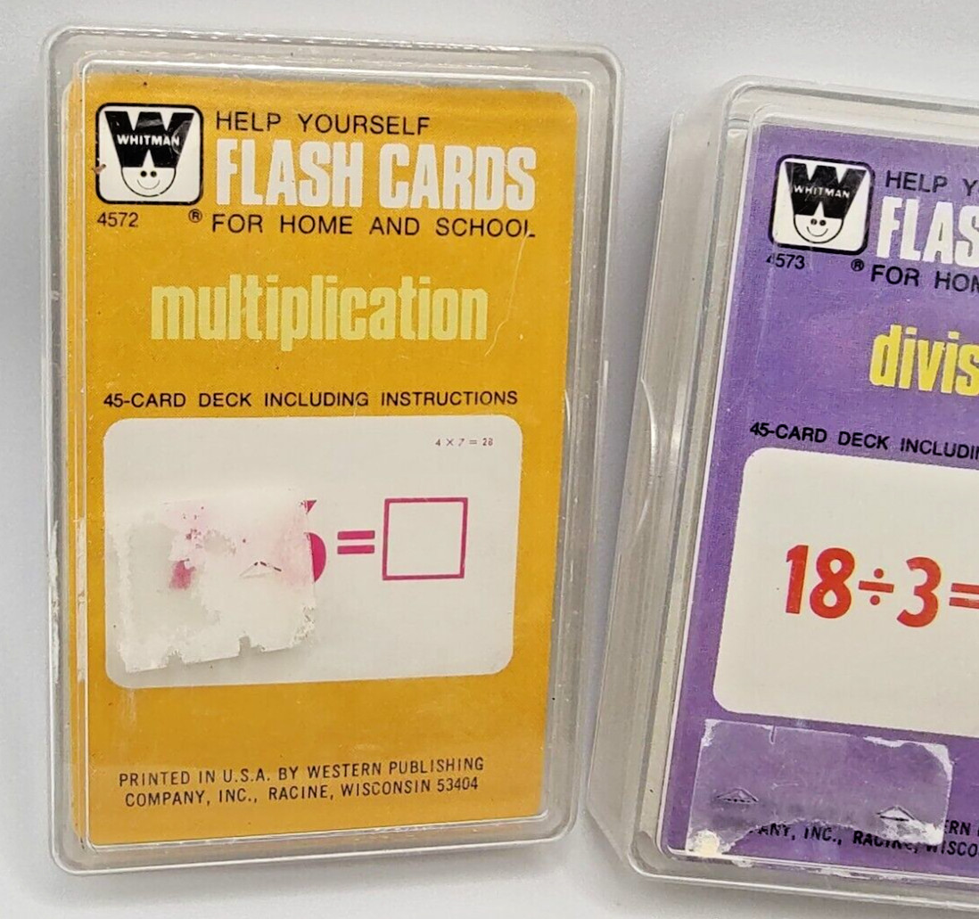 Vtg Whitman Flash Cards Multiplication Division Complete Plastic Cases Lot of 2