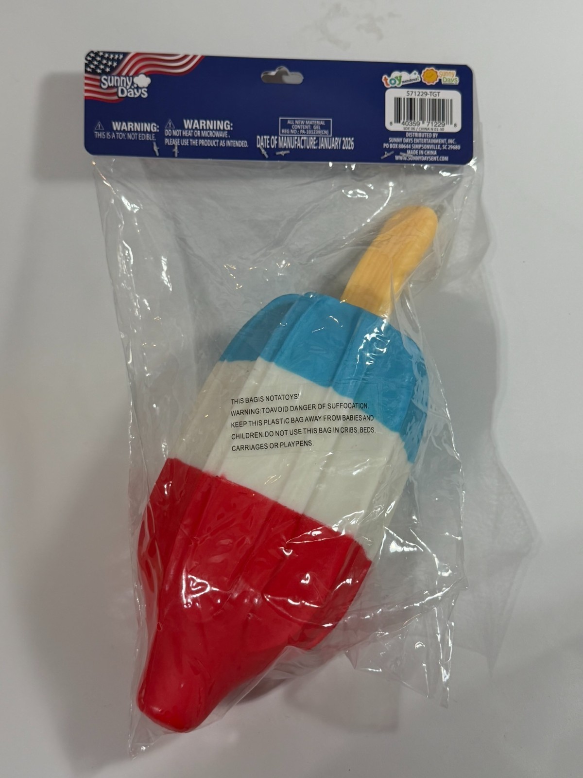 Sunny Days Jumbo Squishy Rocket Bomb Pop Popsicle Squeeezy Red White Blue NEW!