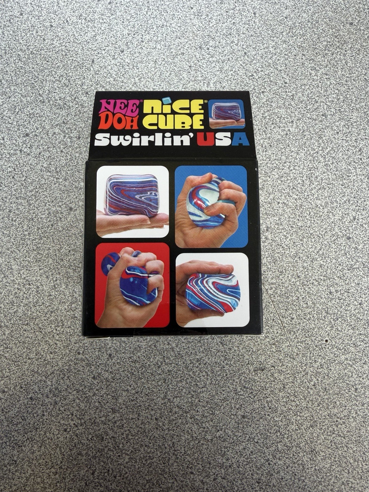 NeeDoh Nice Cube Swirlin’ USA Super Solid Squish Squeeze Toy Blue Red White