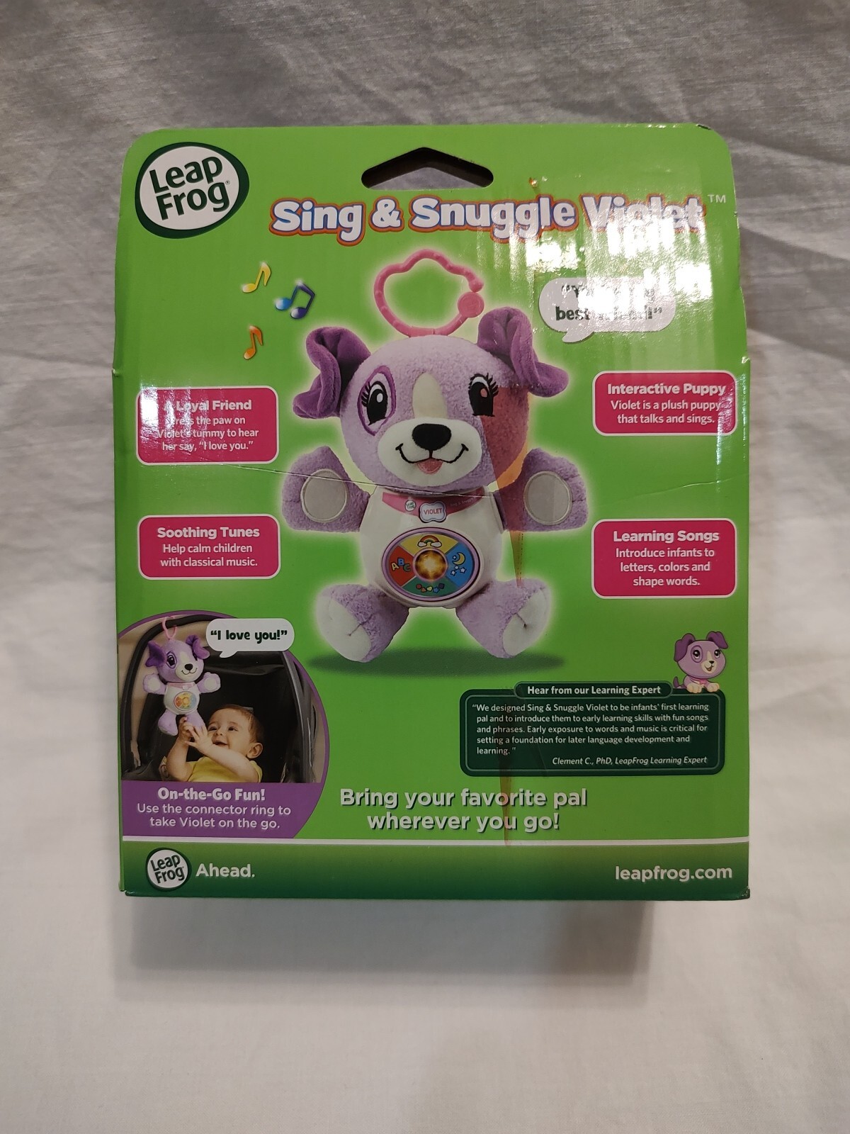 Leap Frog Sing & Snuggle On-The-Go Interactive Plush Puppy 6+ Months VIOLET NEW