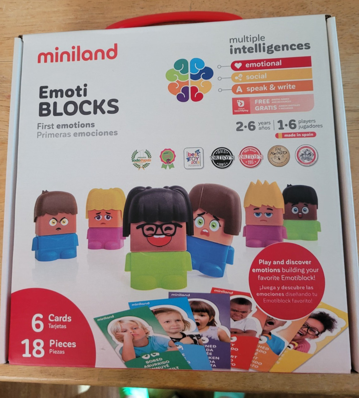 Miniland Emoti Blocks 1st Emotions 18 pc 6 Cards 2-6 yrs old NIB