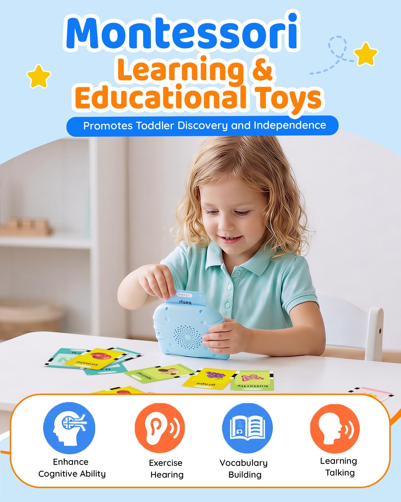 Aullsaty Talking Flash Cards for Toddlers 1-3, Upgraded 248 Sight Words Monte…