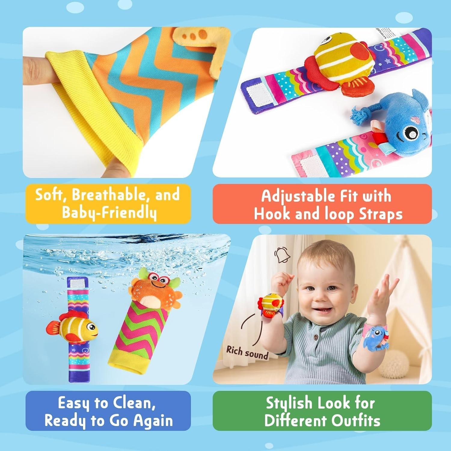 URMYWO Baby Wrist Rattles & Foot Finder Socks Sensory Toy Set Newborn 0-12M