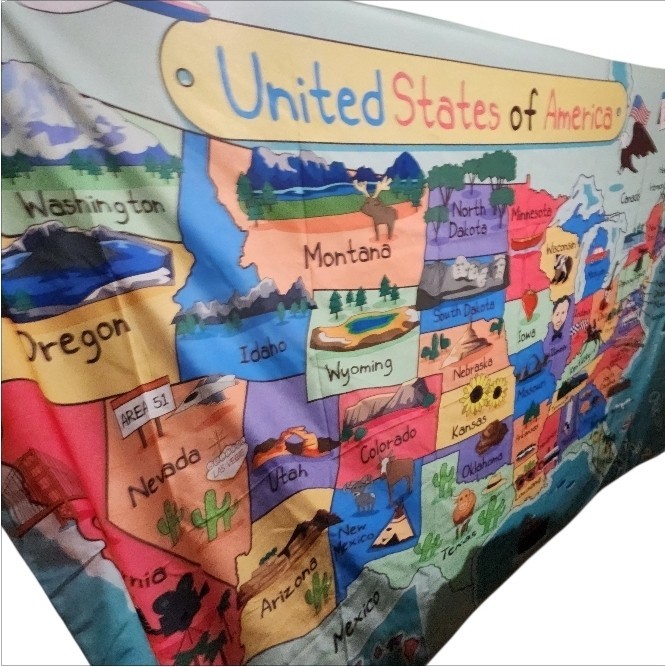 Kids USA Map Educational Tapestry Wall Hanging w/ Mounting Kit Classroom 71×60