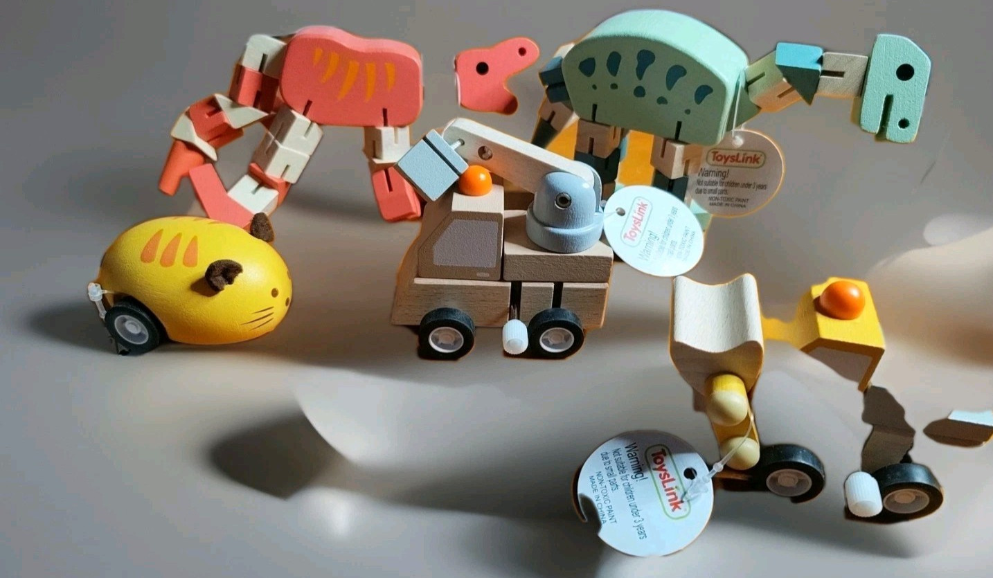 Toyslink Wooden Toys👨‍🎓 lot Of 5 – Dinosaurs Trucks👨‍🎓 Educational (B1)