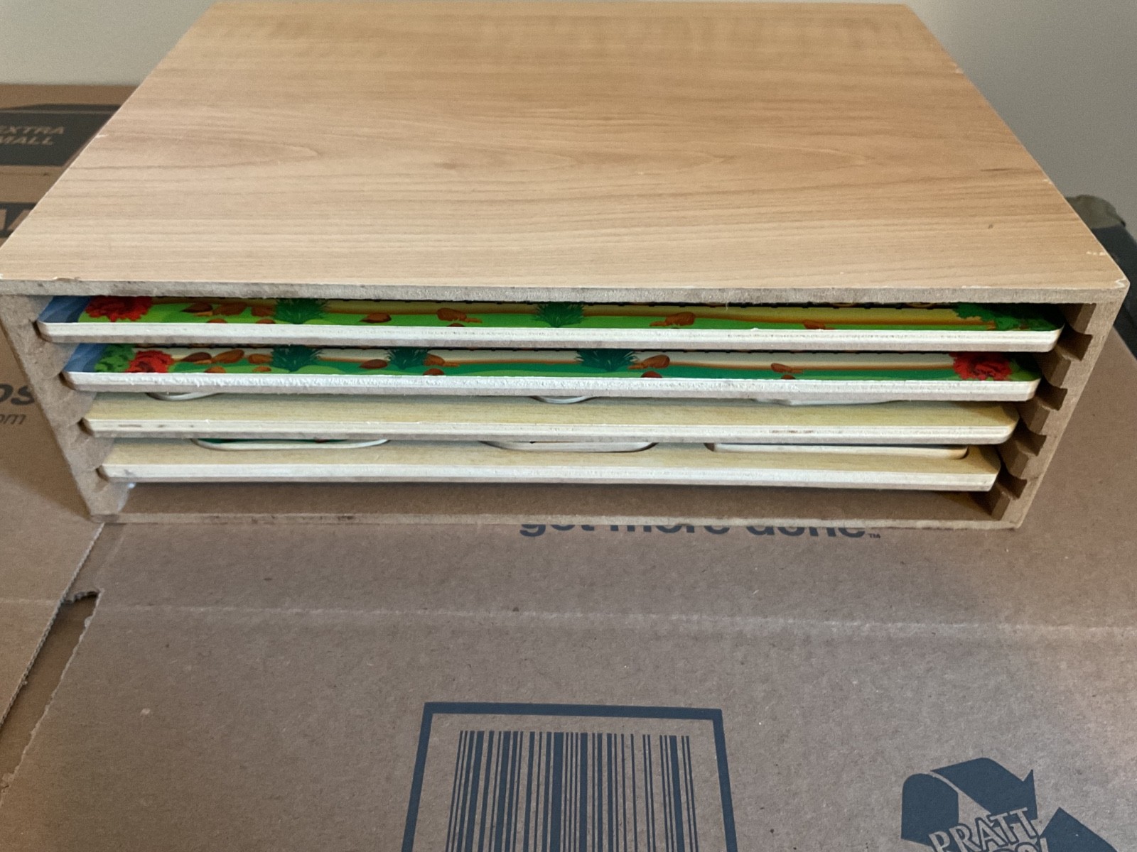 Lot of 4 Educational Wooden Peg Puzzles: Numbers, Letters, Vehicles, & Animals