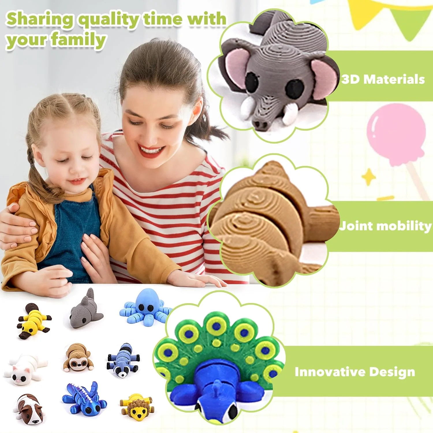 40 PCS 3D Printed Animal Figurines, Articulated Animal Figurines, Fidget Toys, F