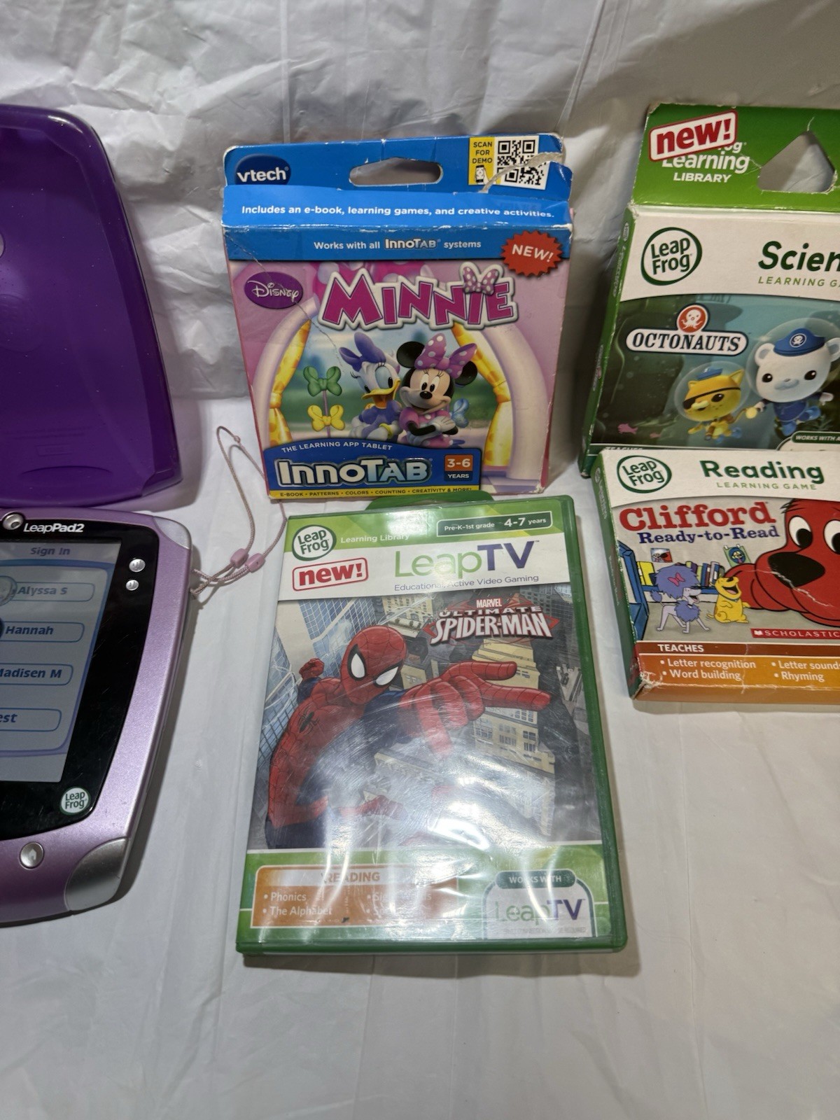 LeapFrog Leap Pad 2 Kids Tablet, Purple Carrying Case, 6 New Games Lot Working