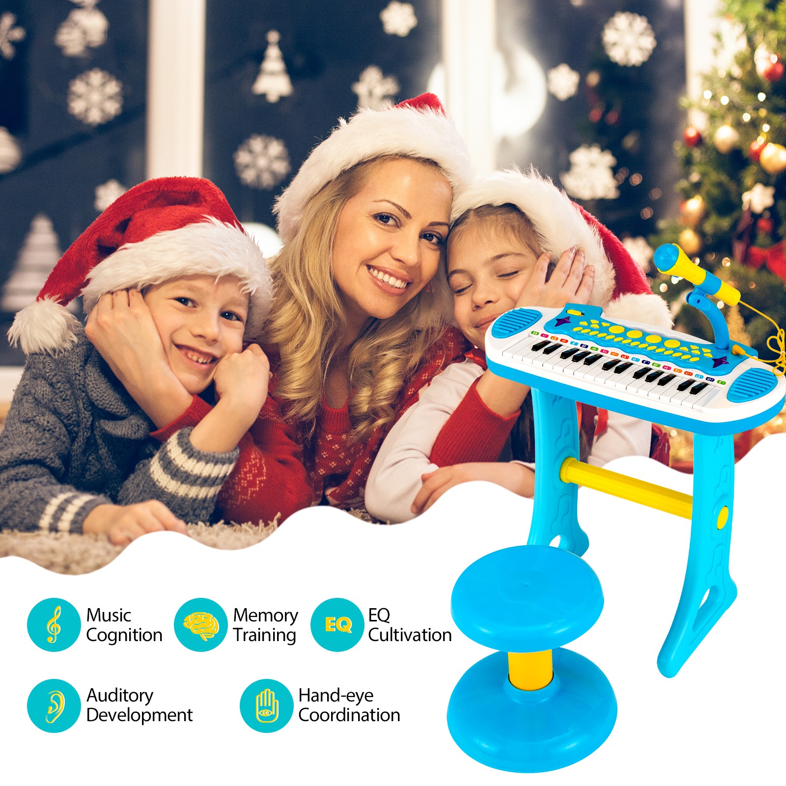 31-Key Kids Piano Stool Set Musical Instrument w/Clear Loudspeaker &Volume Level