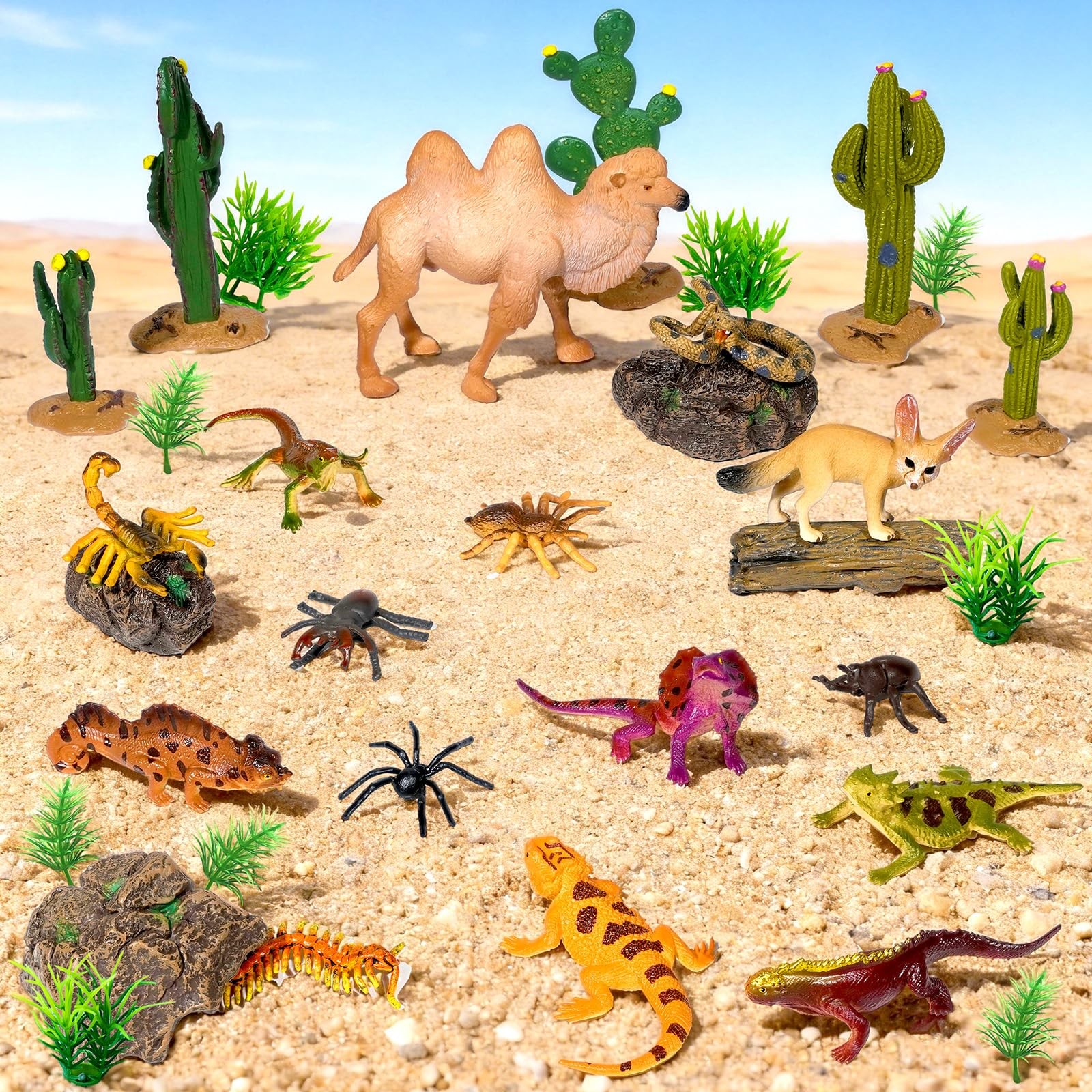 34 Pcs Desert Animals Figurines Set Model Trees Kit Desert Diorama Supplies A…