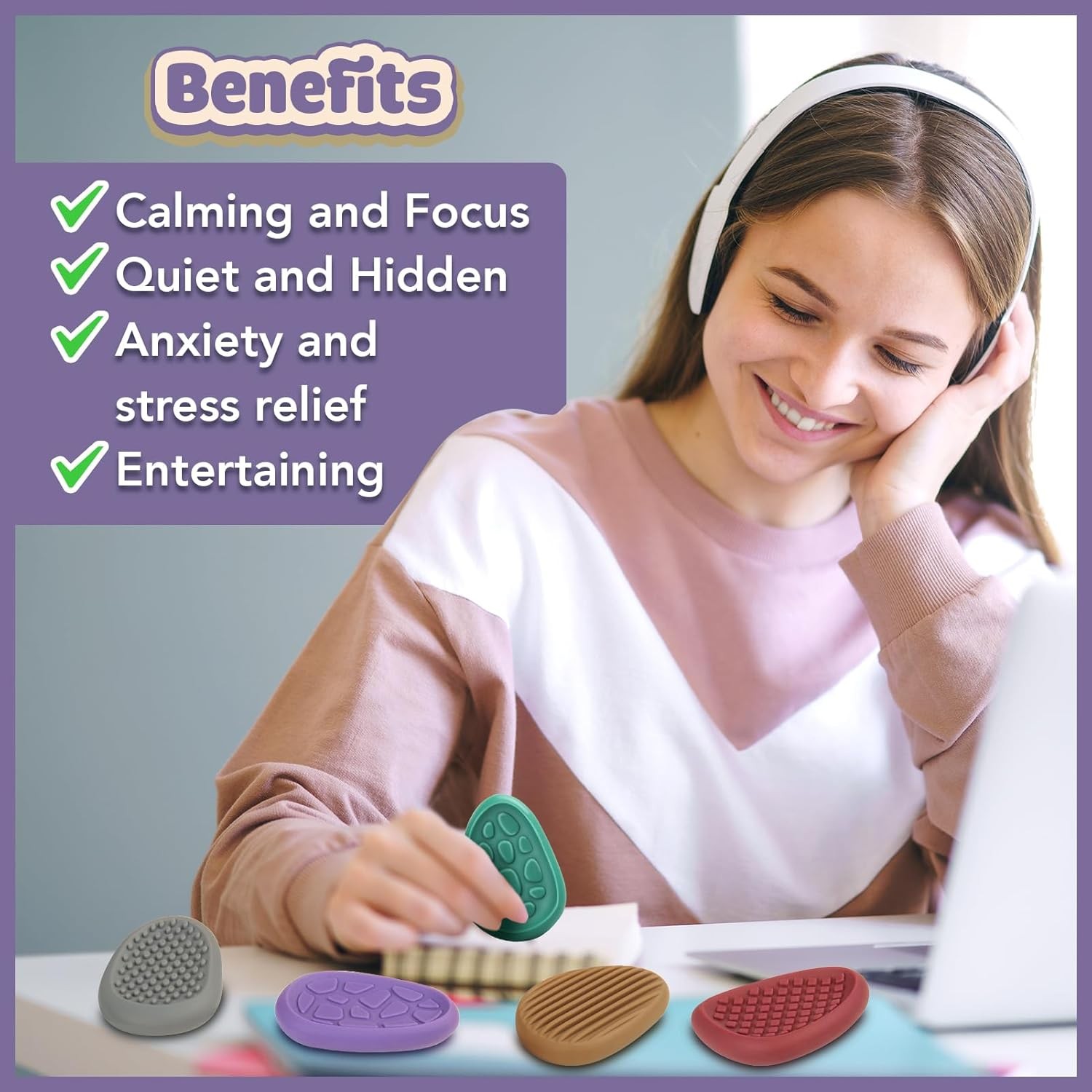 Fidget Toys Sensory Stone 8 Pack Texture Worry Stone for Stress Relief