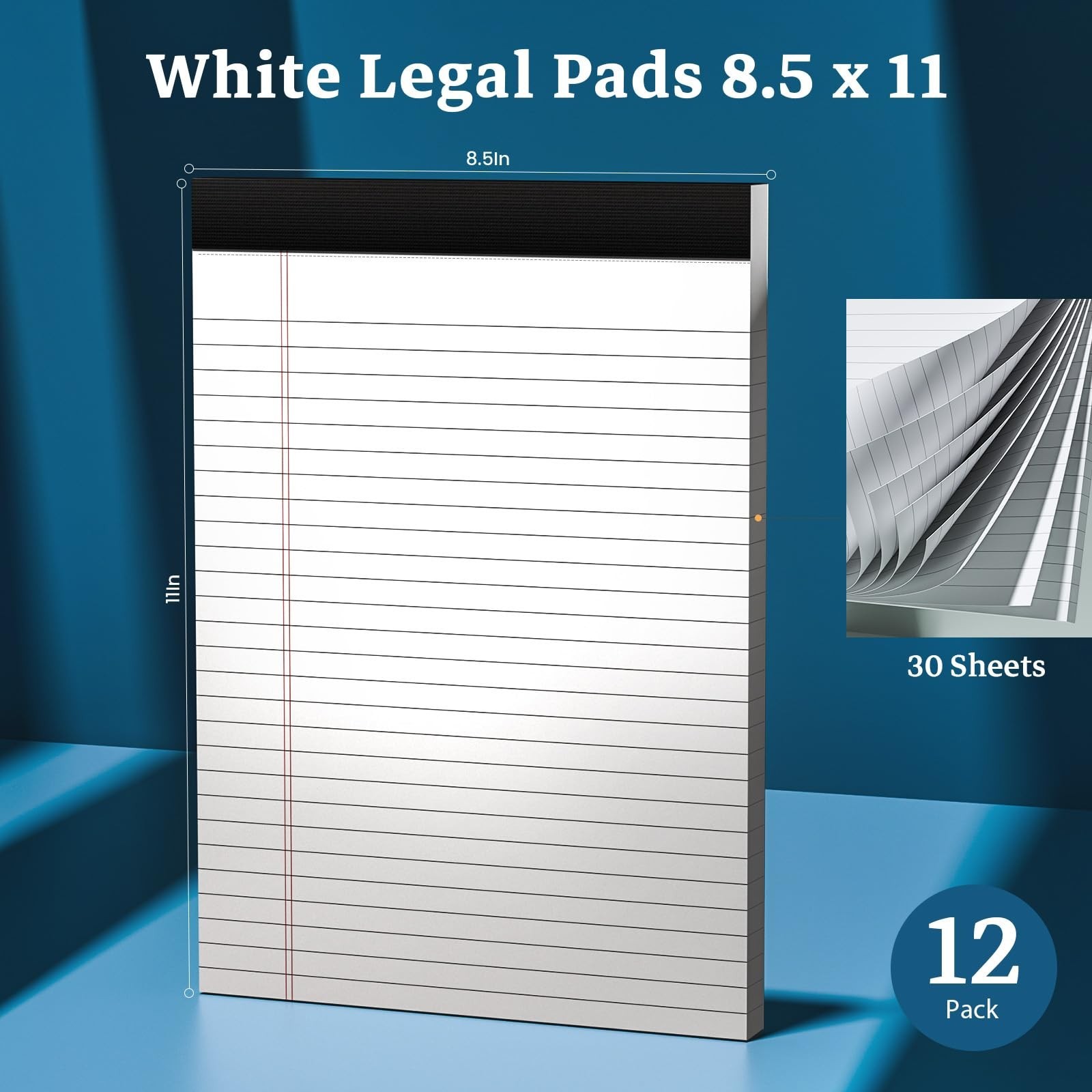 White Legal Pads 8.5 x 11 Notepads, 12 Pack Writing Paper Note Pads 8.5×11, M…