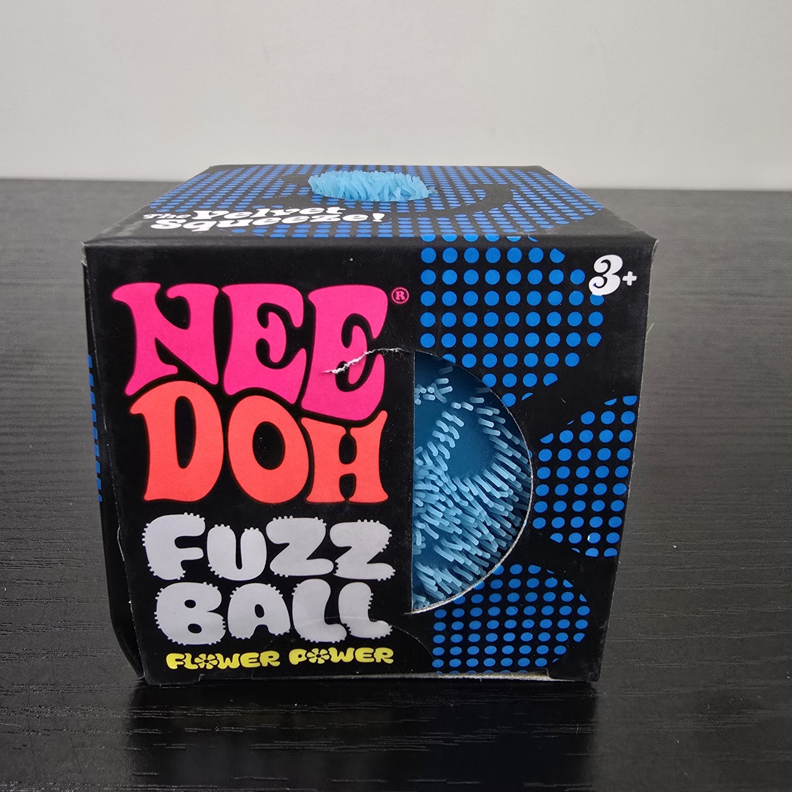 Schylling NeeDoh Fuzz Ball Flower Power Squishy Stress Ball – Blue – New