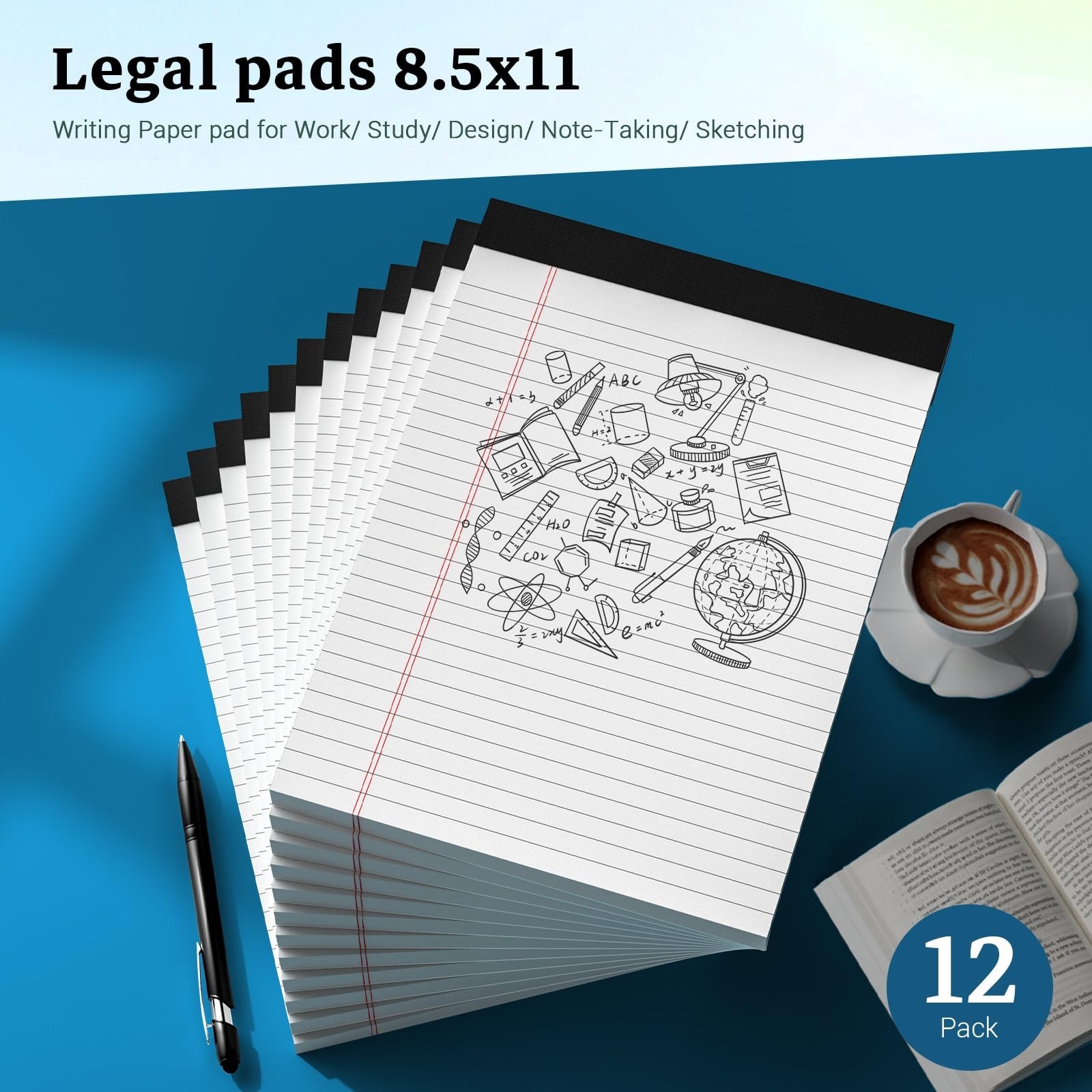 White Legal Pads 8.5 x 11 Notepads, 12 Pack Writing Paper Note Pads 8.5×11, M…