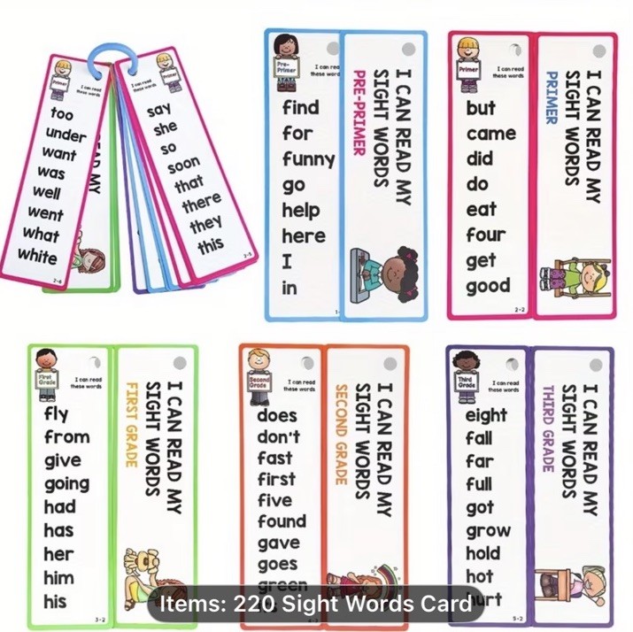 220 Sight Words Waterproof Double-Sided Educational Reading Toy Ages 4-7