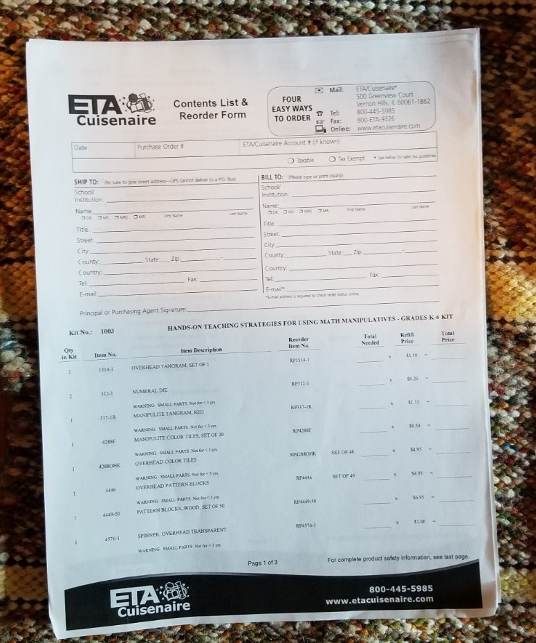 Homeschool Montessori Teaching ETA Math Manipulatives Sets for K-6 grades