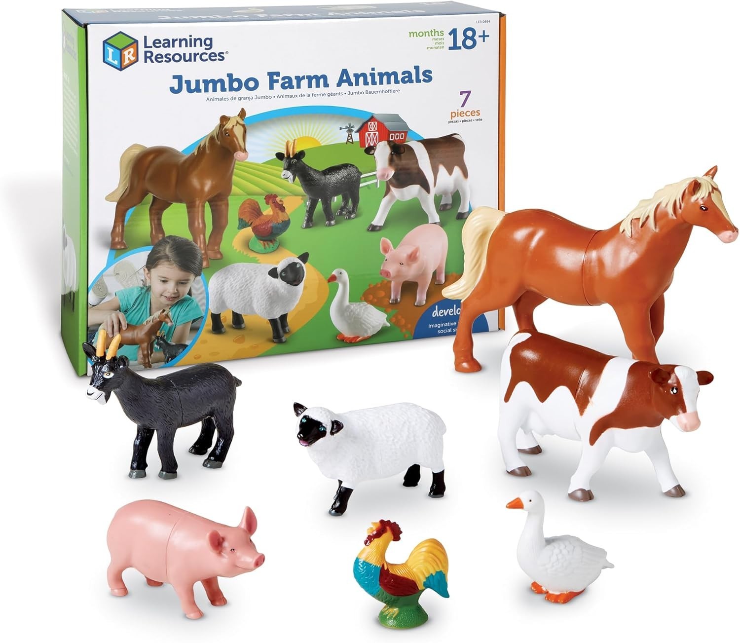 Montessori Jumbo Farm Animal Set – 7 Realistic Figures for Imaginative Education