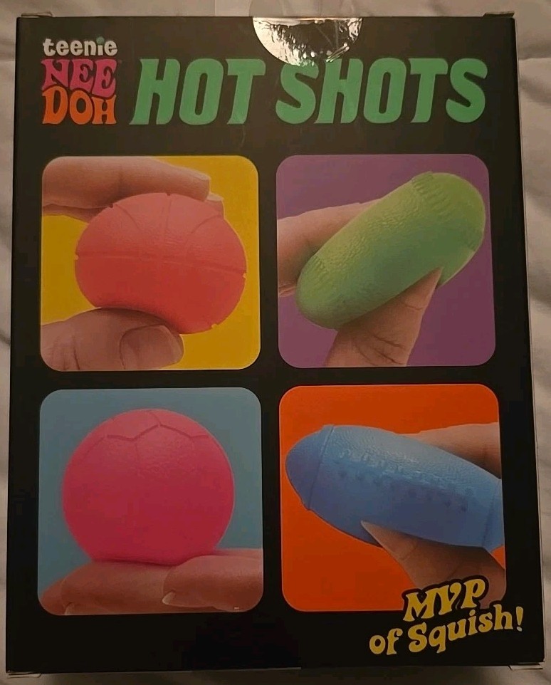 Schylling Nee Doh Hot Shots MVP of Squish Squeeze Toys Orange Pink Green & Blue