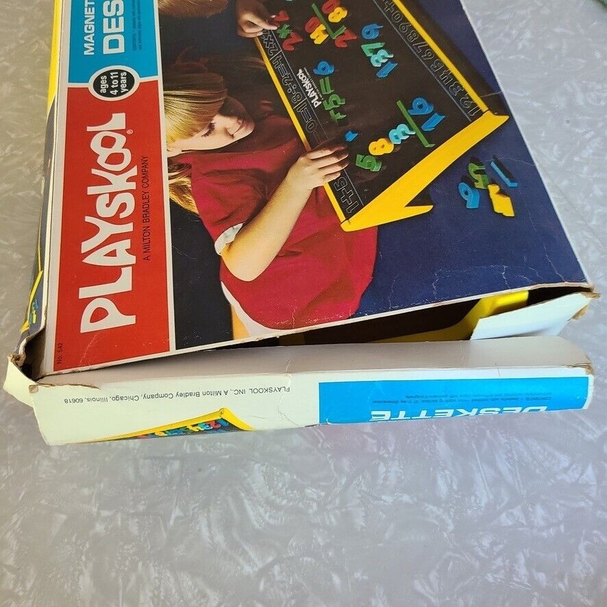Vintage 1971 Playskool Deskette Magnetic Desk Numbers Letters Alphabet Box