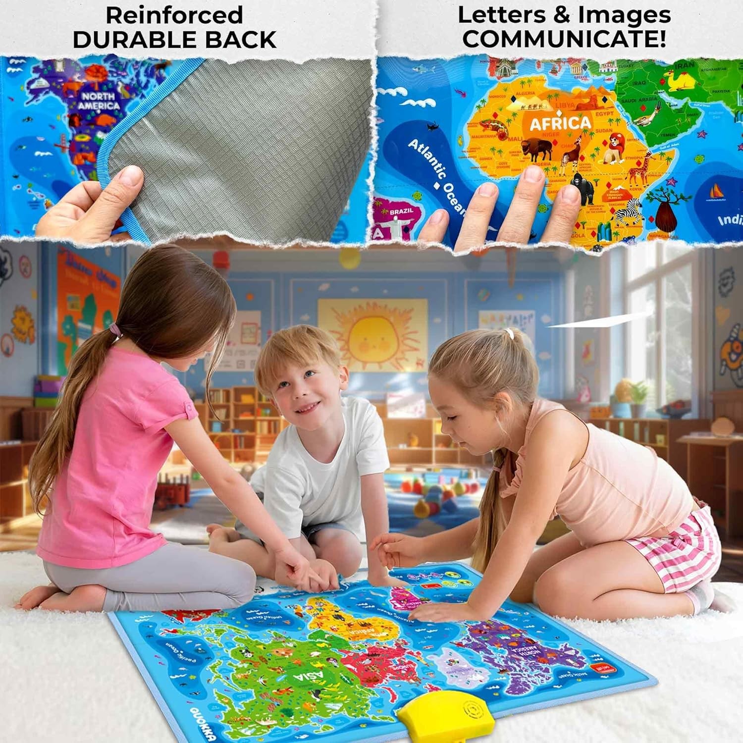 Kids Educational World Map Poster Wall Chart Teaching Geography Map Age 5 7