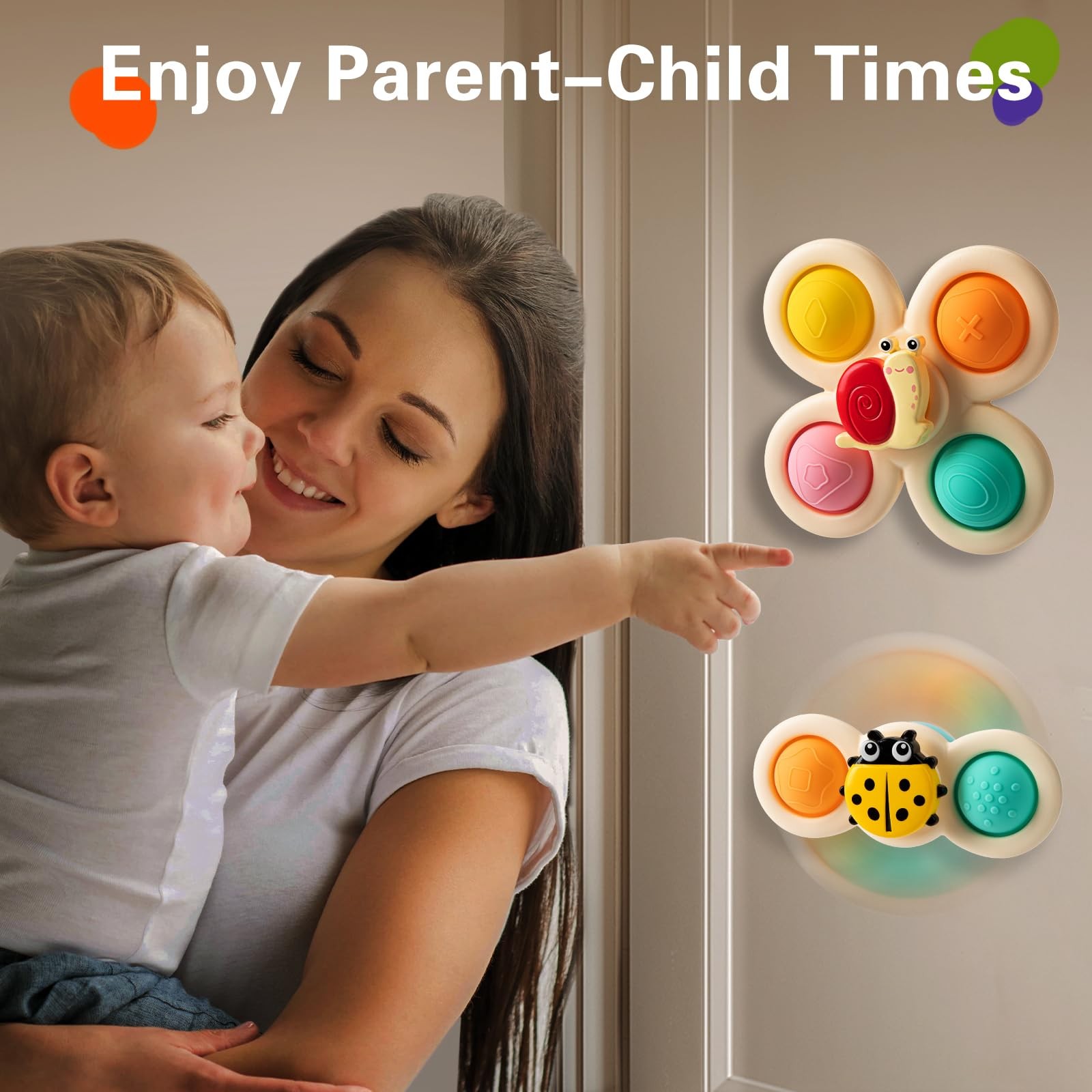 TOHIBEE 3-Piece Suction Cup Spinner Toys for 1-3 Year Old standard, Yellow
