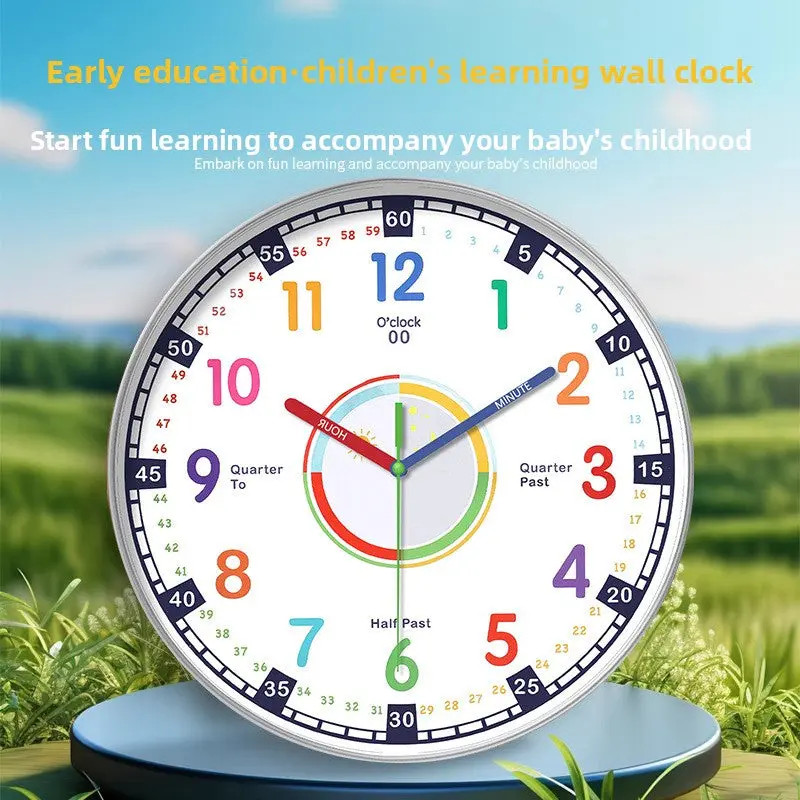 Rainbow Silent Wall Clock Modern Quartz Educational Clock for Kids & Home |