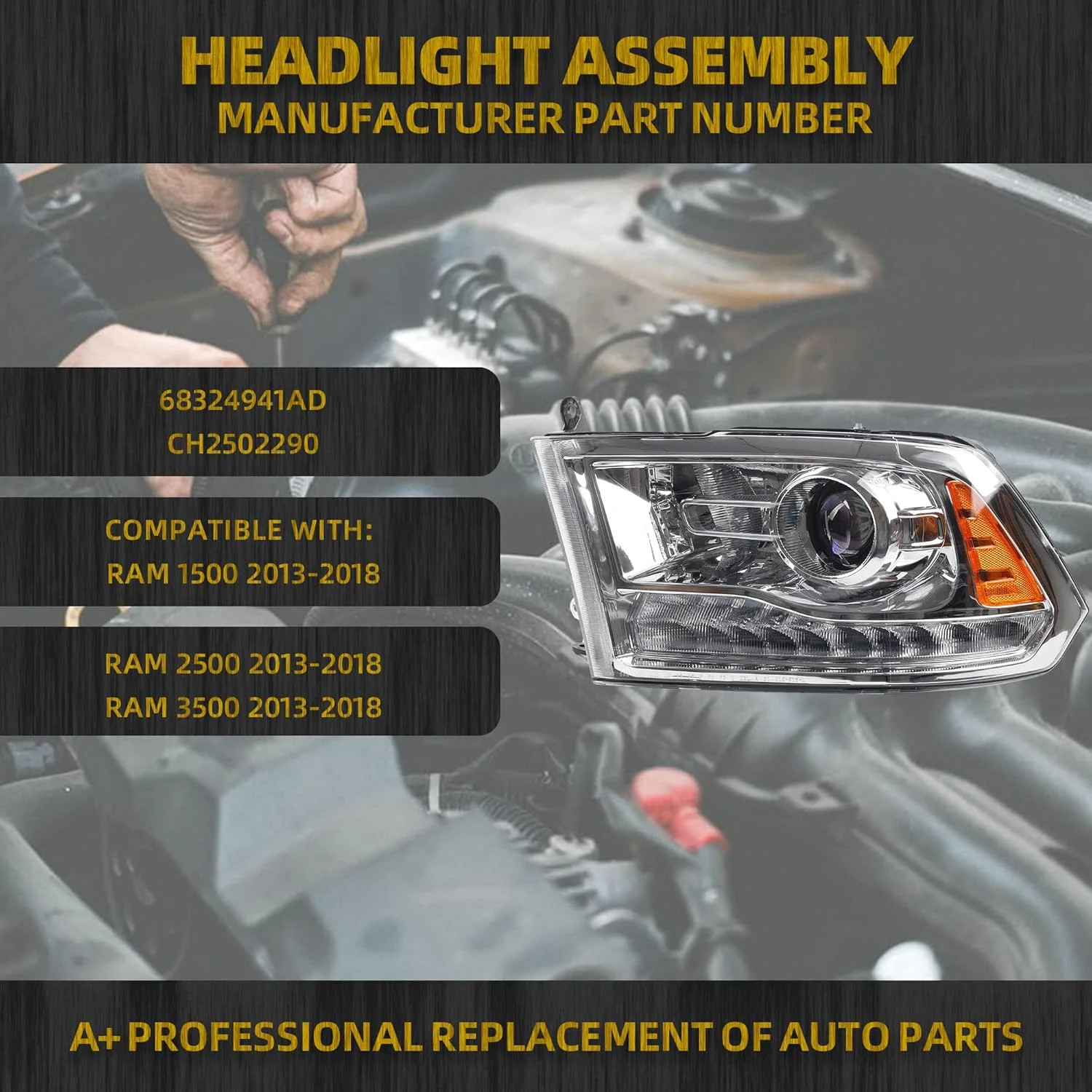 Dasbecan OE Projector Halogen Headlights w/LED Signal DRL Compatible With Dodge