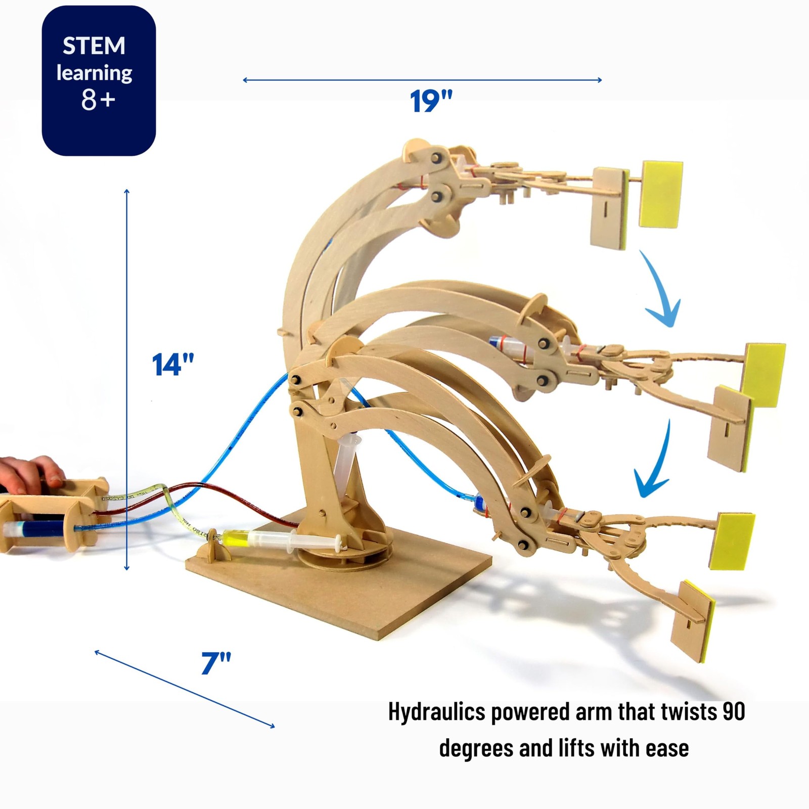 STEM Kit – Hydraulic Robotic Arm | Wooden Building Kit for Kids Ages 8-12 | M…