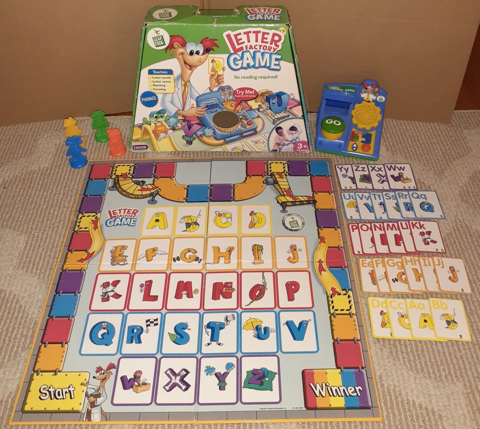 LEAP FROG PHONICS LETTER FACTORY BOARD GAME TESTED COMPLETE READ DESCRIPTION