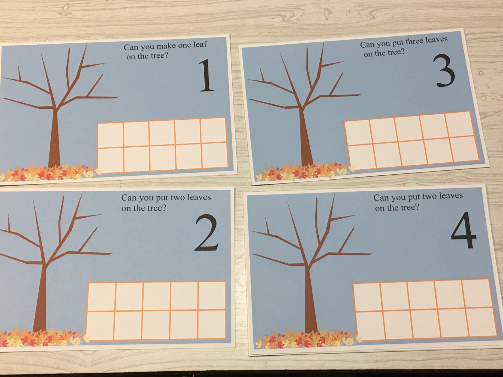 Fall Leaves Count – Dry Erase – Laminated 1-10 Activity Set – Teaching Supplies