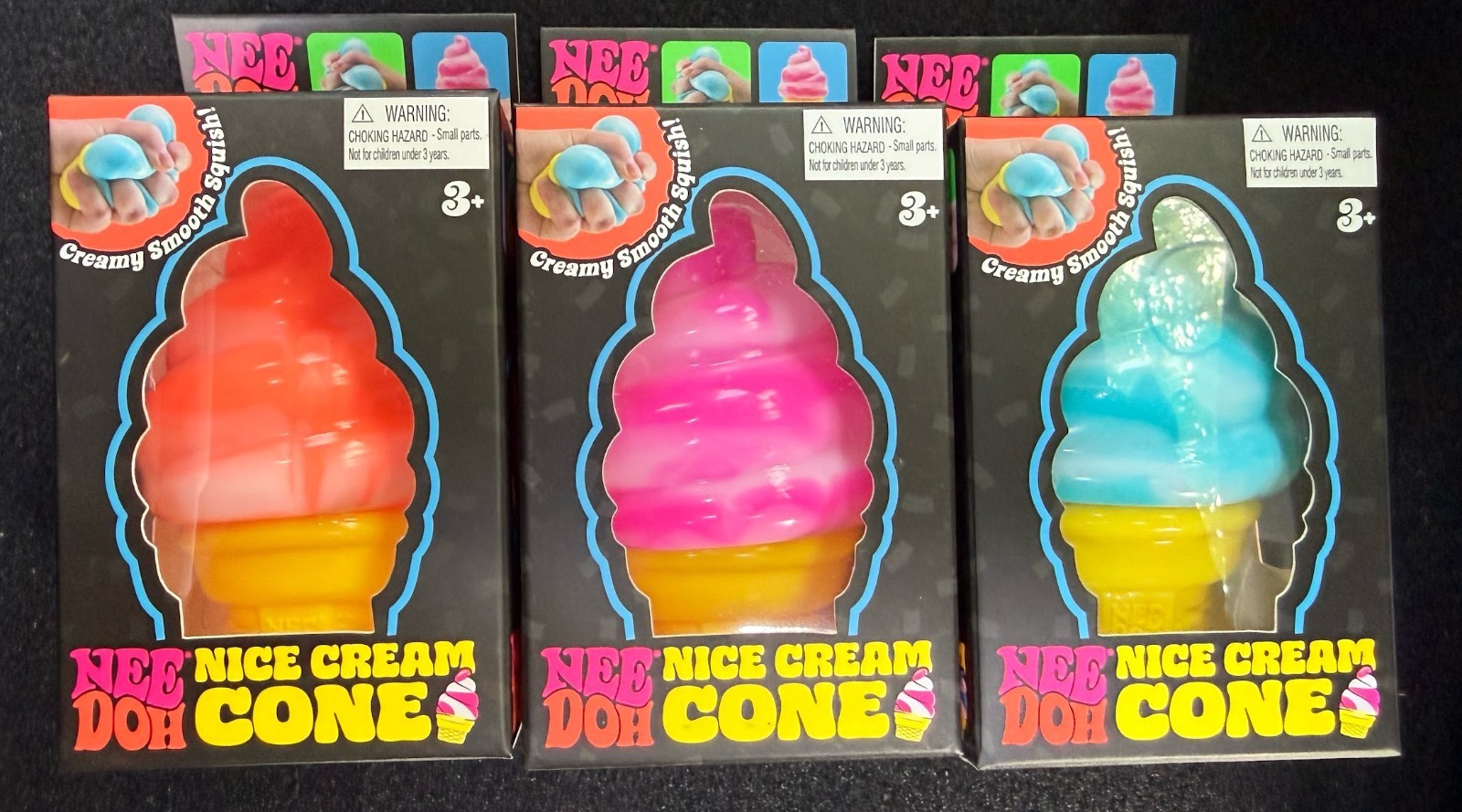 Lot of 3 Authentic Schylling Needoh Nice Cream Cone New in Box Pink Orange Blue