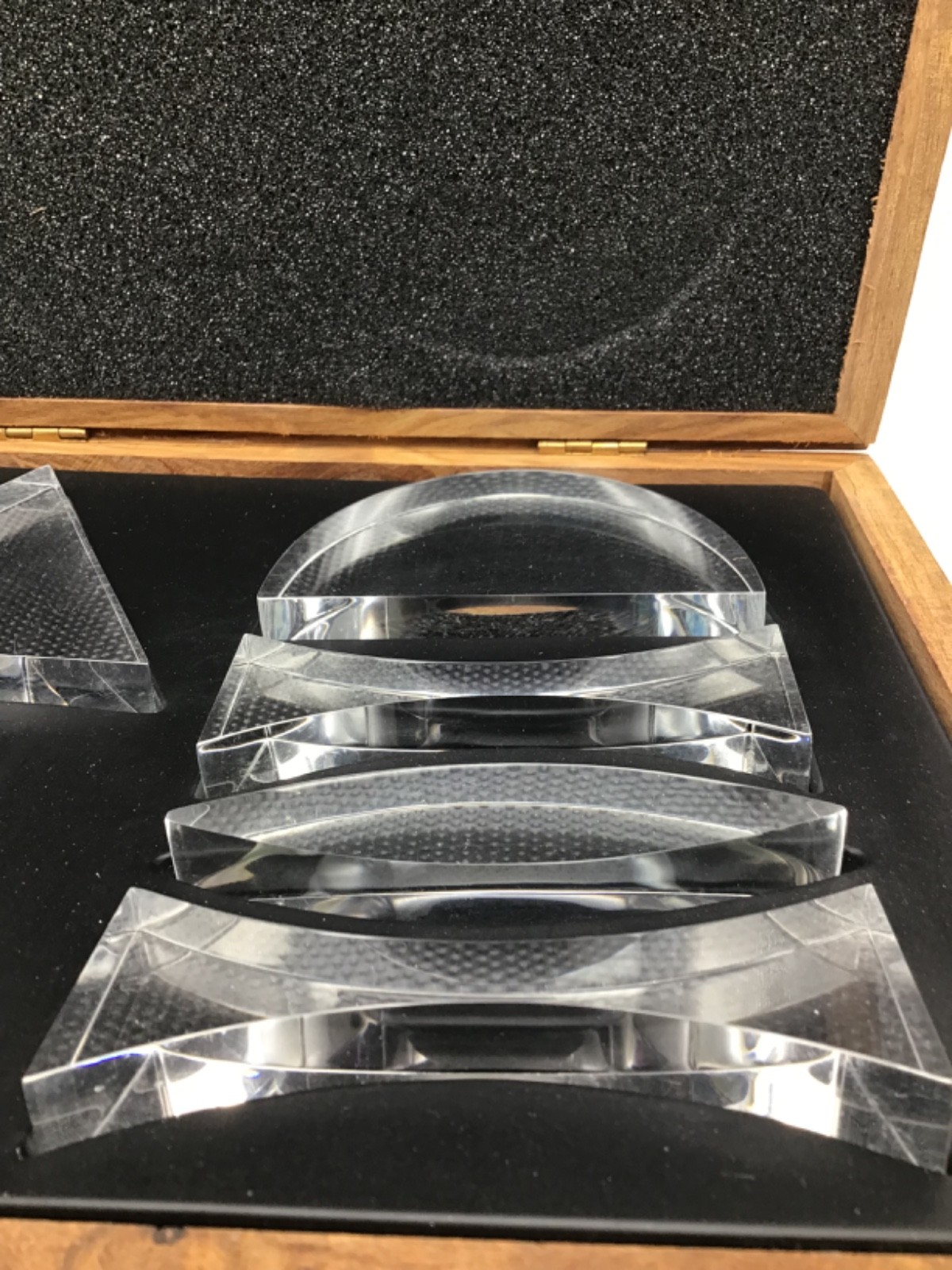 Optical Prism Set Of 6 Pieces Clear Acrylic Teaching Aid Wooden Boxed