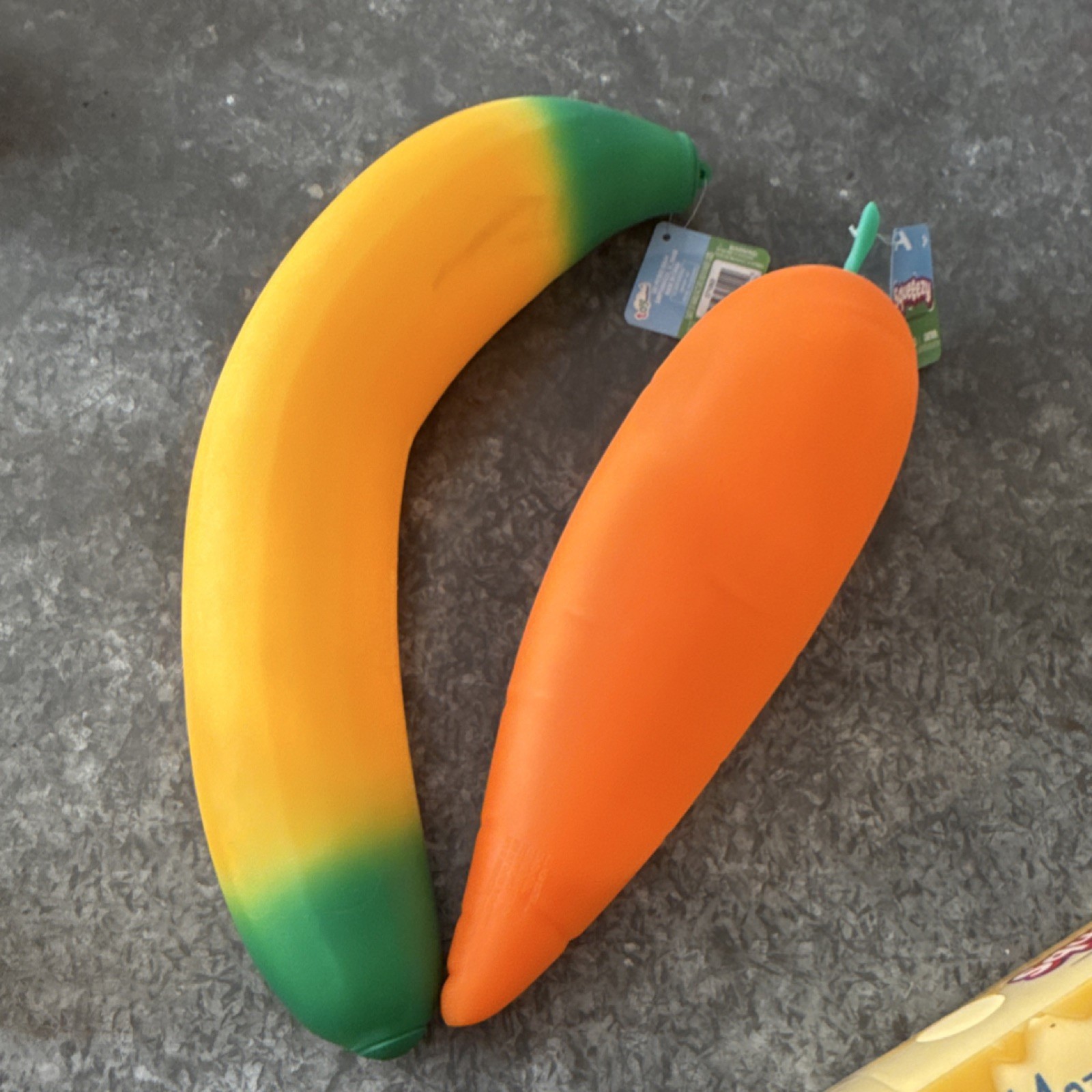 Squeezy Squish Toys Lot Banana, Carrot, Duck, Butter Stick (4 total)