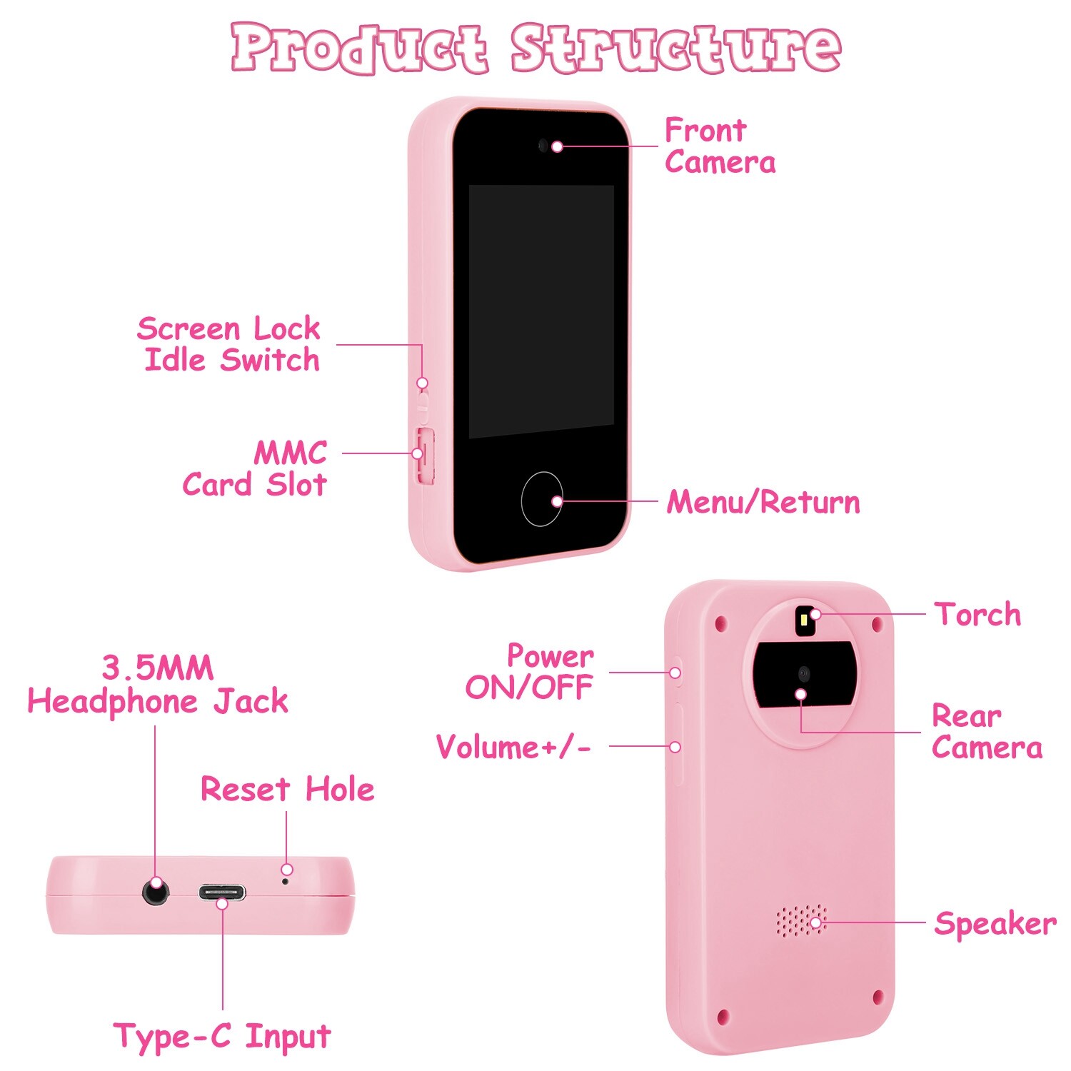 Shockproof Kids Smart Phone for Girls Boy Ages 3-9 Touchscreen Dual Camera Phone