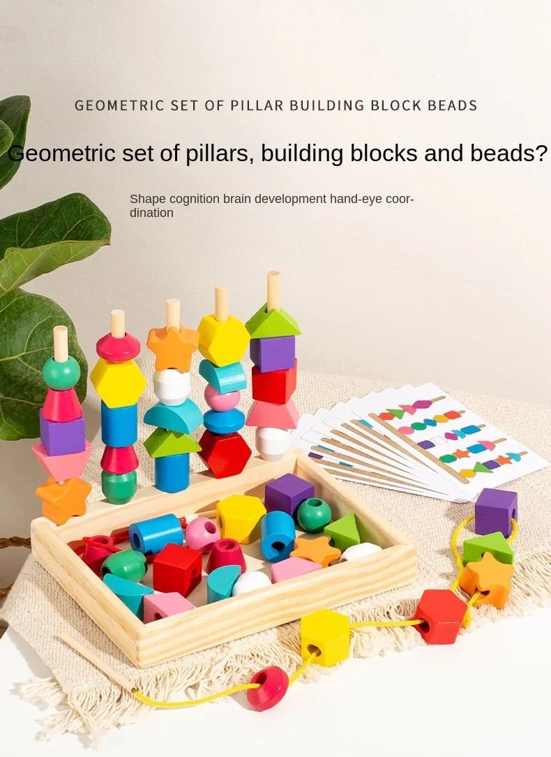 Montessori Wooden Sorting Blocks Color Shape Matching Educational Kids Early Toy