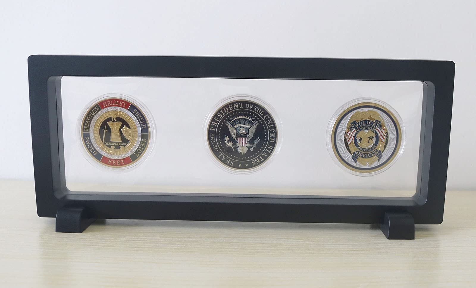 Coin Display Frame, Clear 3D Floating Holder Box Case for Challenge Black