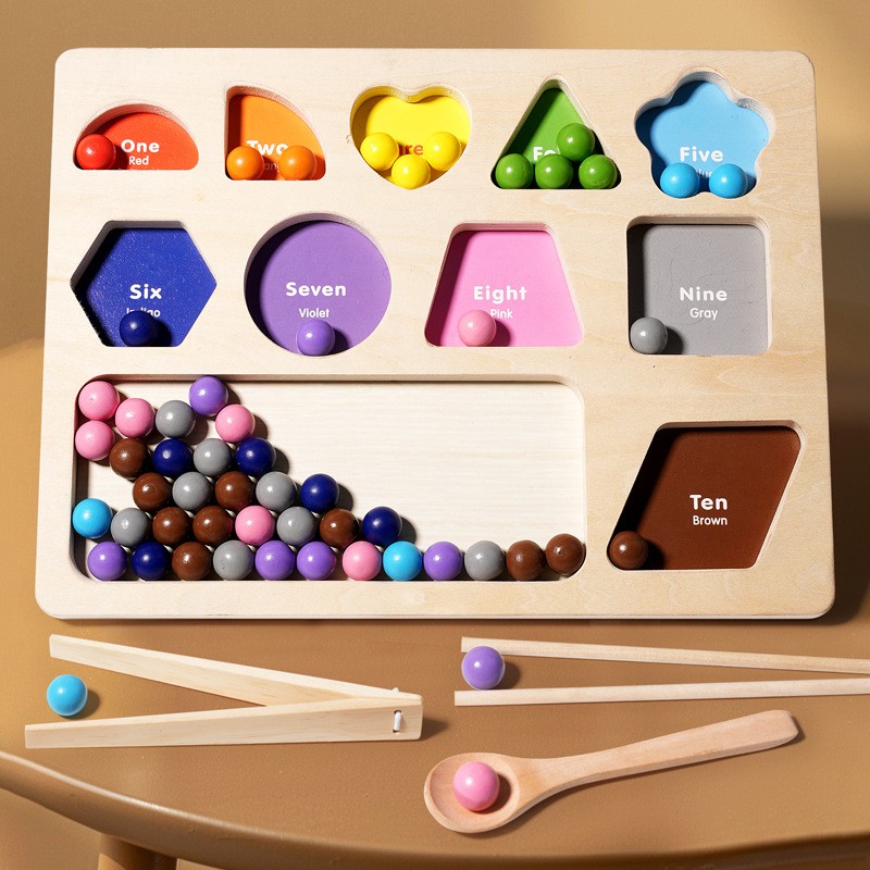 59PC Wooden Bead Counting Math Board Matching Color Sorting Game for Age 3+ Kids